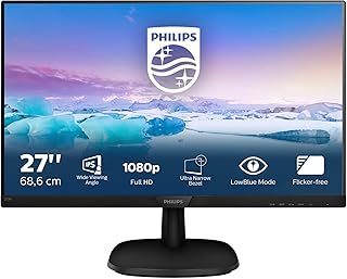 فيليبس شاشة FHD 273V7QJAB 27 انش 75Hz و4 مللي ثانية IPS ومكبرات صوت وصورة ذكية وحواف ضيقة ووضع ازرق منخفض (1920 × 1080، 250 شمعة لكل متر مربع، HDMI/VGA/DP 1.2)، اي بي اس