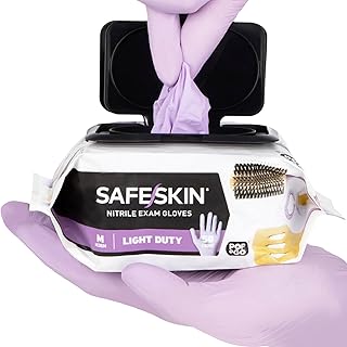 SAFESKIN Disposable Nitrile Gloves in POP-N-GO* Pack of 50 or 200 Powder Free - Hair, Cleaning, Medical Use, Food Handling