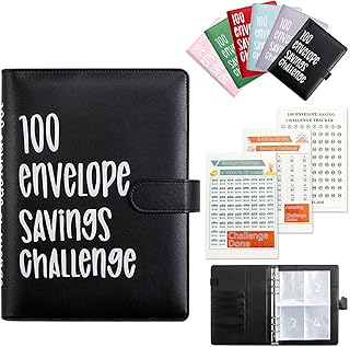 100 Envelopes Saving Challenge Binder A5 Money Saving Book,52 Week Money Save Book to Save $5,050,$10,000,$500,Money Savings Budget Planner Book with Cash Envelopes for Budgeting Planner (Black)