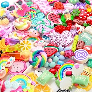 ANPHNIE Slime Charms Cute Set - Charms for Slime Assorted Fruits Candy Sweets Flatback Resin Cabochons for Craft Making, Ornament Scrapbooking DIY Crafts