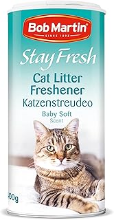 مسحوق معطر لفضلات القطط مضاد للبكتيريا برائحة بيبي سوفت تحكم فعال في الرائحة لانتعاش طويل صنع المملكة المتحدة سعة 400 غرام من بوب مارتن