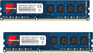 كويسوني ذاكرة RAM DDR3 16GB 2×8GB 1600MHz Udimm PC3-12800 PC3-12800U 1.5 فولت CL11 240 دبوس 2RX8 مزدوجة التصنيف غير مدعومة بذاكرة مؤقتة اي سي