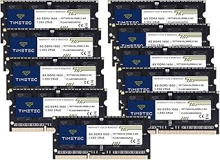 تايم تيك مجموعة 80GB (10x8GB) DDR3L / DDR3 1600MHz (DDR3L-1600) PC3L-12800 / PC3-12800 غير ECC غير مخزنة مؤقتة 1.35 فولت/1.5 فولت CL11 2Rx8 204 دبوس SODIMM لابتوب نوت بوك كمبيوتر وحدة ذاكرة RAM ترقية