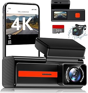 Veement 4K Dash Cam Car Front Rear with WiFi, Dash Cam Car Camera with 1.47 Inch IPS Screen, Free 32GB Card, Night Vision, Loop Recording, 170° Wide Angle WDR, Supports 256