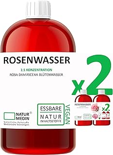 2000 مل (2 × 1000 مل) ماء الورد للبشرة والشعر الصالحين للاكل، طبيعي 100% ميدين®
