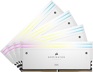 ذاكرة رام دوميناتور تيتانيوم DDR5 بإضاءة متعددة الألوان سعة 64 جيجابايت 4×16 6000 ميجا هرتز بتقنية CL36 مع معيار XMP من انتل متوافقة برنامج اي كيو كورسير أبيض CMP64GX5M4B6000C36W