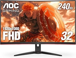 AOC شاشة العاب منحنية بدون اطار مقاس 32 انش من C32G2ZE، FHD 1920x1080، VA، 0.5 مللي لكل ثانية 240 هرتز، AMD فري سينك بريميوم، DP/HDMI/VGA، برنامج اعادة النشر 3-3-1، Xbox PS5 سويتش، اسود , LED