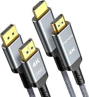 هاي وينجز كيبل منفذ عرض 4K الى HDMI، (10 اقدام) من منفذ عرض احادي الاتجاه (مصدر) الى HDMI (شاشة) 1.4، 4K@30Hz، 2K@60Hz، 1080P FHD، سلك مضفر لديل، نفيديا، AMD، لينوفو (رمادي)