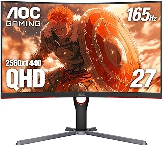 AOC شاشة العاب منحنية بدون اطار CQ27G3S من جيمنج، QHD 2K 2560x1440، 1000R VA 165Hz 1 مللي ثانية، فري سينك بريميوم، أسود، LCD