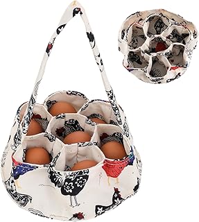 JJUNW 1 Pc Egg Collection Basket, Portable Farmhouse Chicken Egg Holder with 7 Bags, Anti-crushing Handheld Egg Purse Egg Basket for Collecting Fresh Eggs, Housewife Garden Transport Storage