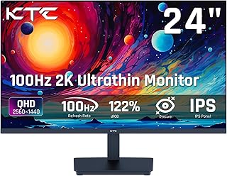 KTC شاشة كمبيوتر 24 انش QHD 100Hz IPS 2K تباين 1300:1 مضادة للضوء الأزرق 122% sRGB تدعم فري سينك وجي HDMI2.0/DP/سماعة اذن للالعاب والعمل المكتبي H24T27 أسود