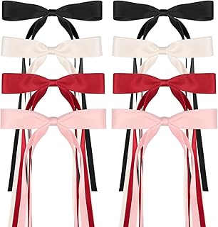 Loiisgy 8 Pcs Hair Clips for Women Tassel Ribbon Bowknot Hair Bows with Long Tail, Silky Satin Hair Bows with Tassel, Solid Hair Barrettes Claw Hair Clip