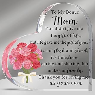 Bonus Mom Gifts Birthday Gifts for Mom from Daughters Son Meaningful Ideal Gifts Acrylic Heart Keepsake Paperweight for Mother's Day Anniversary(As Your Own)