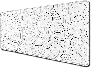 قاعدة حماية للمكتب، قاعدة ماوس، قاعدة مكتب بقاعدة غير قابلة للانزلاق وحواف مخيطة، لوحة كيبورد بتصميم مخصص للابتوب والمكتب والمنزل، 31.5 × 15.75 انش، خريطة بيضاء طبوغرافية