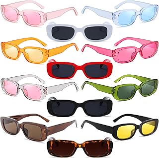 Dwenarry 4/8/12 Pack Colorful Party Sunglasses Bulk Retro Small Rectangle Shades Set Women Vintage Square Sun Glasses