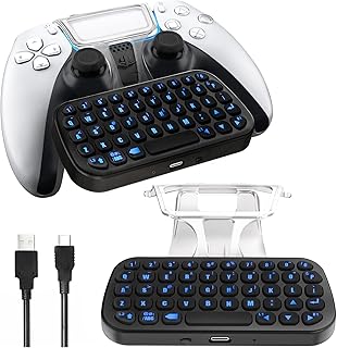 PS5 Controller Keyboard with Backlight Playstation, Wireless Bluetooth Keypad Chatpad for Playstation 5 Controller, Mini Game Keyboard Built-in Speaker with 3.5mm Audio Jack for Messaging, Black