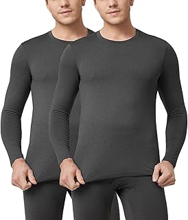 Men's Lightweight Thermal Underwear Tops Fleece Lined Base Layer Long Sleeve Shirts 2 Pack M09 (X-Large, Dark Grey)