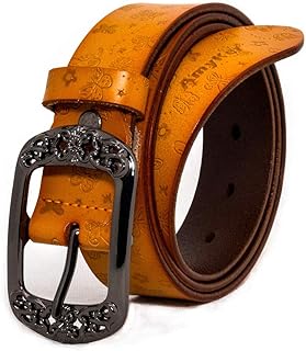 AmyKer Womens Leather Belts for Jeans Black Brown Yellow Red Cowgirl Butterfly Embossed Belt and Buckle Elegant Gift Box