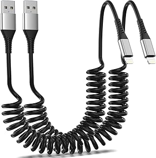 كيبل ملفوف للسيارة شاحن ايفون قابل للسحب للشحن السريع [معتمد من ام اف اي] ابل كاربلاي USB الى سلك قصير لايفون 14 13 12 11 برو ماكس ميني XR XS 8 SE ايباد