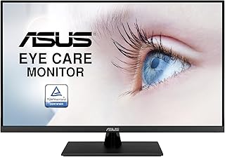 اسس شاشة VP32UQ للعناية بالعين - 31.5 انش، 4K UHD (3840 × 2160)، IPS، 100% sRGB، HDR-10، مزامنة تكيفية، منفذ عرض، HDMI، مجاني، فلتر ضوء ازرق، يثبت على الحائط، اسود، LED