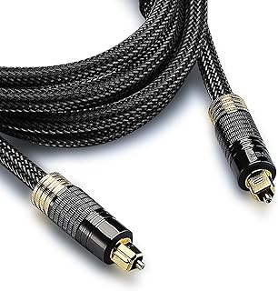 FosPower Toslink Cable (3.0M/10FT), Optical Toslink Digital Audio Cable Cord (S/PDIF) - 24K Gold Plated | Braided Nylon Jacket | Metal Connectors