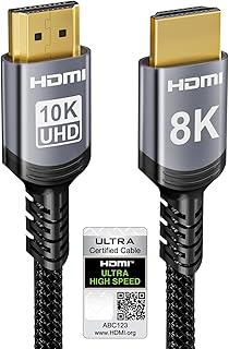 كيبل HDMI 2.1 8K معتمد من سنيوكو بسرعة 48 جيجابايت في الثانية بطول 6.6 قدم وطول 2 متر، يدعم HDR الديناميكي وeARC ودولبي اتموس و8K60Hz و4K120Hz واتش دي سي بي 2.2 2.3، متوافق مع شاشة تلفزيون HD وغيرها