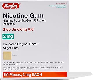 Rugby Nicotine Gum - Nicotine Polacrilex Gum USP, 2 Mg (Nicotine) - Stop Smoking Aid - Uncoated Original Flavor - Sugar-Free - 110 Pieces