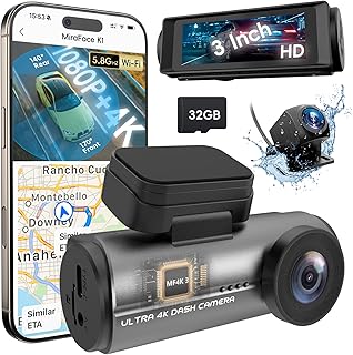 MiraFace Dash Cam Front Rear, 4K/2.5K Full HD Dash Camera for Cars, Included 32GB Card, Built-in Wi-Fi GPS, 3.16” IPS Screen, Night Vision, 170°Wide Angle, WDR, 24H Parking Mode