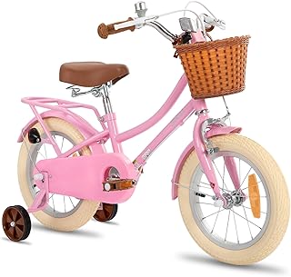 STITCH 16 Inch Kids Bike with Basket & Training Wheels for 3-6 Years Old Girls & Boys Pink