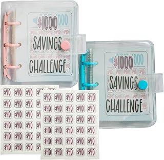 YNR 1000 Savings Challenge Binder Salary & Expenses Envelopes Money Organiser Folder Mini 25 Envelope Challenge Binder Money Saving Wallet Money Saving Binder Pack of 2