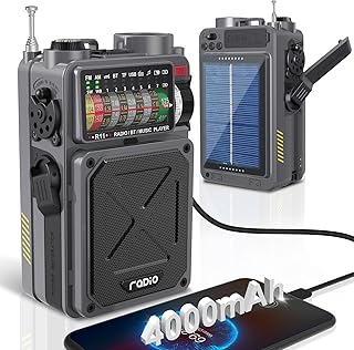 راديو الموجات القصيرة المحمول من امجكيت - 4000mAh AM/FM/WB/SW مع مكبر صوت بلوتوث ومصباح يدوي ومؤقت نوم ومنبه طوارئ وضوضاء بيضاء، مناسب للتخييم والطوارئ