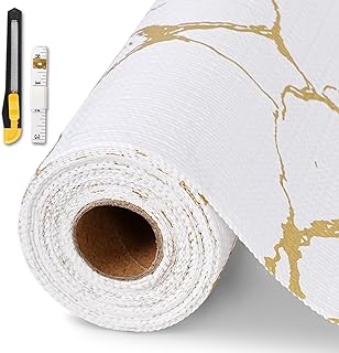 Drawer and Shelf Liner for Kitchen Cabinet,Non-Adhesive Cabinet Liner 12in x 30FT,Waterproof Shelf Paper Non-Slip Mats Cupboard Liners Contact Protect Dresser/Shelves/Table-Gold Marble