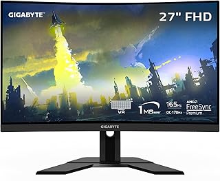 جيجابايت شاشة العاب منحنية G27FC A (27 انش 165Hz 1080P، شاشة 1920×1080 فولت امبير 1500R، وقت استجابة 1 مللي ثانية (MPRT)، 91% DCI-P3، فري سينك بريميوم، 1 × منفذ عرض 1.2، 2 × HDMI 1.4)، أسود، LCD