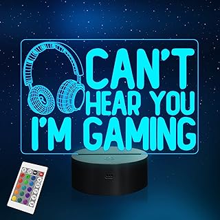 مصباح ليلي بطبعة عبارة «Can hear you i'm gaminging» من نالاكال وهمي ثلاثي الابعاد مضحك بـ16 لون متغير يعمل باللمس وجهاز تحكم عن بعد للرجال والمراهقين والاطفال