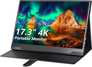 شاشة محمولة 4K قياس 17.3 انش UHD IPS HDR 100% ادوبي RGB 3840x2160 فري سينك بخاصية العناية بالعين مع USB-C ميني دي بي وHDMI لاكس بوكس وبلاي ستيشن 4/ 5 وسويتش ولابتوب والكمبيوتر وMac مع حامل ذكي