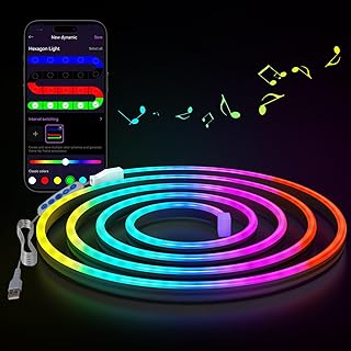 حبل إضاءة LED نيون RGB شريط مرن للألعاب ومزامنة الموسيقى، مصابيح يمكنك تركيبه بنفسك للتحكم في التطبيق لغرفة الألعاب وغرفة المعيشة النوم وديكور الحائط (1 متر)