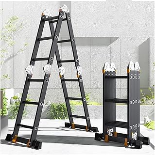 GZDuskv Multi-purpose Folding Combination Ladder, 4x3 Rungs with Stabilizer Bar & Click-Lock Hinges, Aluminum Alloy Telescopic Ladder, for Indoor, outdoor, garden, roof, Max 150kg