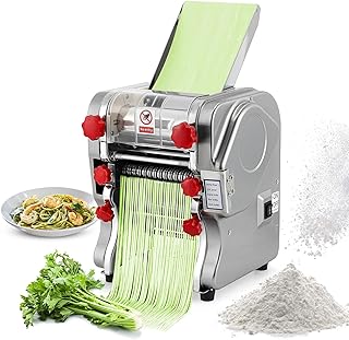 Electric Pasta Maker Machine, Semi-Automatic Noodle Maker with Stainless Steel Roller, Dough Thickness Adjustable for Noodles/Dumpling Wrappers/Spaghetti (2/6mm Flat) Wuzeenyi