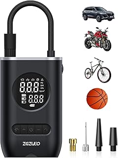 ZGZUXO Tire Inflator and Bike Pump, Portable Air Compressor for Car Tires, 150PSI Cordless Air Pump for Car with Pressure Gauge, Electric Bicycle Tire Pump with LED Light Schrader Valve Presta Valve