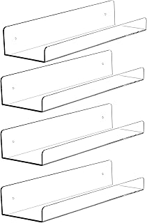 رف معلق على الحائط من الاكريليك الشفاف مقاس 15 انش سي كيو للكتب التوابل ورف تخزين في الحمام بسمك 5 ملم منظم للعرض طقم 4 بلاستيك