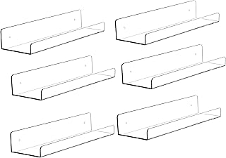 رف معلق على الحائط من الاكريليك الشفاف مقاس 15 انشمن سي كيو، رف للكتب معلق لغرفة الأطفال، رفوف حمام شفافة، رائعة لغرفة المعيشة، المكتب، غرفة النوم، الحمام، والمطبخ، طقم من 6، بلاستيك