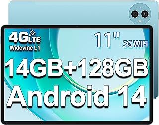 تابلت P50 اندرويد 14 11 بوصة ورام 14GB وروم 128GB (TF 4TB)، 4G LTE/SIM+5GWiFi، T606 ثماني النواة 2GHz لمس، 13MP/8000mAh/BT5/وايدفاين L1/GPS/OTG/نوع C/مقبس 3.5 ملم/ ميتال-200 24 EU من تيكلاست، أزرق