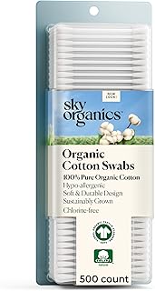 أعواد قطنية عضوية من Sky Organics عبوة كبيرة 500 قيراط طبيعية مسحات خالية القسوة قابلة للتحلل بالكامل الكلور ومضادة للحساسية