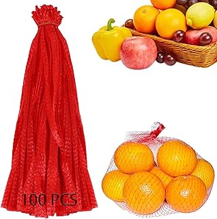 COTELEEC 100PCS Reusable Mesh Nylon Netting, 15.7 Inch Stretchable Mesh for Vegetables Onion Storage Fruits Seafood and Other Agricultural Products Red (100Pcs-red)