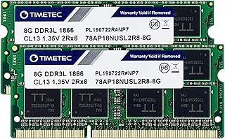 تايم تيك مجموعة 16GB (2x8GB) DDR3L / DDR3 1866MHz PC3L-14900 / PC3-14900 غير مخزن مؤقت 1.35 فولت / 1.5 فولت CL13 2Rx8 ثنائي التصنيف 204 دبوس SODIMM لابتوب نوت بوك كمبيوتر RAM ترقية وحدة ذاكرة RAM