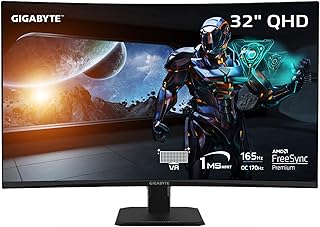 جيجابايت شاشة العاب منحنية GS32QC 31.5 انش 165Hz 1440P 2560x1440 VA 1500R وقت استجابة 1 مللي ثانية (MPRT) ، جاهزة HDR منفذ عرض 1.4 2 × HDMI 2.0 اسود LCD