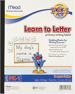 Mead learns Letter Tablet, Pre-K - 1st Grade Workbook, 8" x 10", Practice Questions, Handwriting (48166)