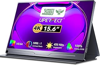 يو بيرفيكت شاشة كمبيوتر 4K من ترولي، شاشة 15.6 انش IPS UHD 3840X2160 USB C [100 sRGB تدرج لوني واسع] مكبر صوت HDR فري سينك نوع C HDMI OTG فيسا محمولة للابتوب والكمبيوتر والجوال، LCD , 1 ازرق