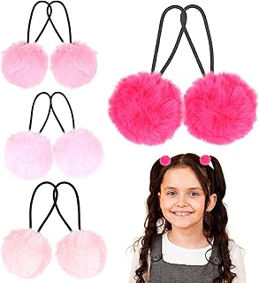 Pack of 8 Pom Pom Hair Bobbles Plush Hair Bobbles Girls Children Hair Scrunchies Fluffy Hair Bobbles Elastic Hair Scrunchies Pink Hair Bobbles Ponytail Holder Toddler Hair Accessories for Women