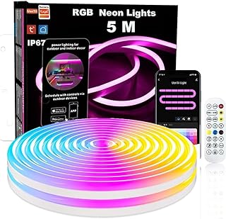 حبل إضاءة نيون RGB بطول 10 متر من وانتي شريط تويا واي فاي مقاوم للماء 5M مزامنة الموسيقى تصميم يمكنك تركيبه بنفسك يعمل مع اليكسا ومساعد جوجل لتزيين حائط غرفة النوم ابيض